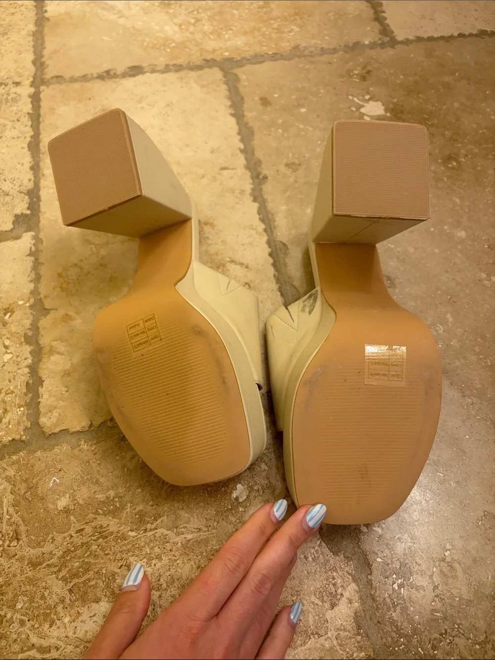 Princess Polly Cream Platform Slide Heels